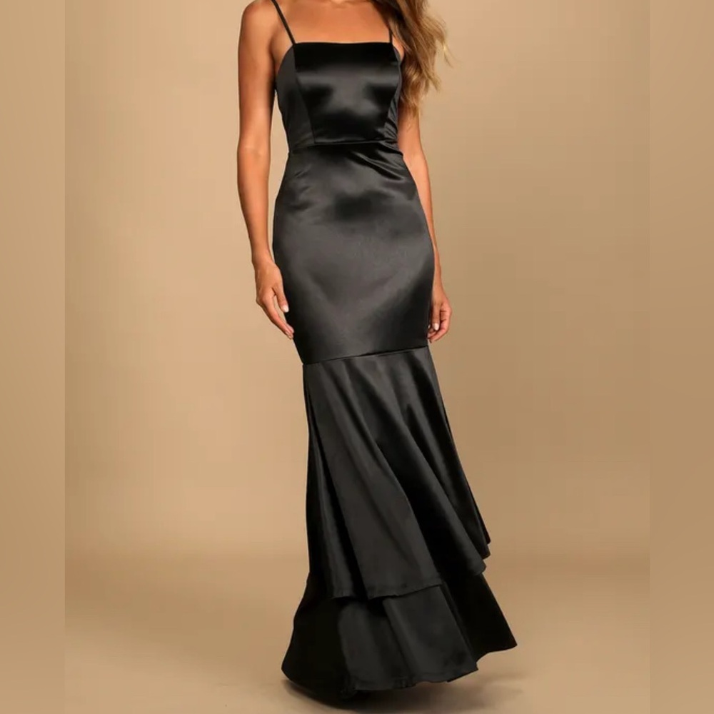 Lulus Black Satin Dress Sz L